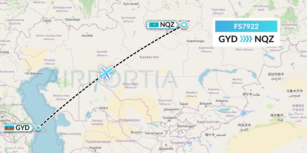 FS7922 Flyr Flight Map: Baku to Astana