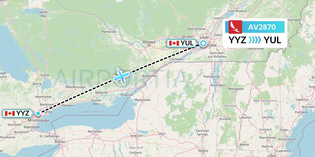 AV2870 Avianca Flight Map: Toronto to Montreal