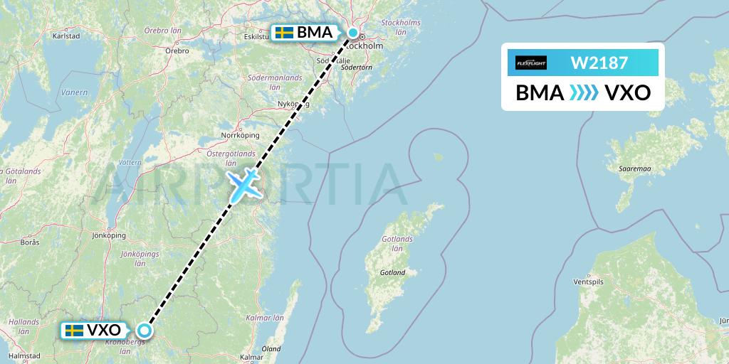 W2187 Flex Flight Flight Map: Stockholm to Vaxjo