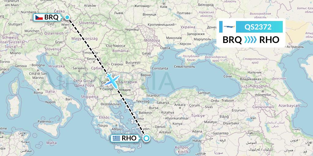 QS2372 Smartwings Flight Map: Brno to Rhodes