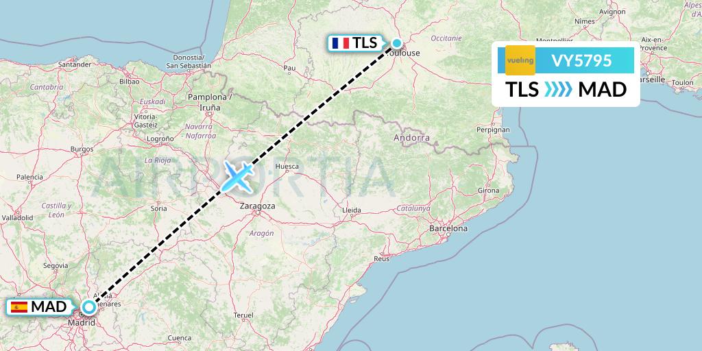 VY5795 Vueling Flight Map: Toulouse to Madrid