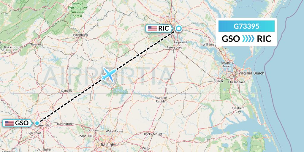 G73395 GoJet Flight Map: Greensboro to Richmond