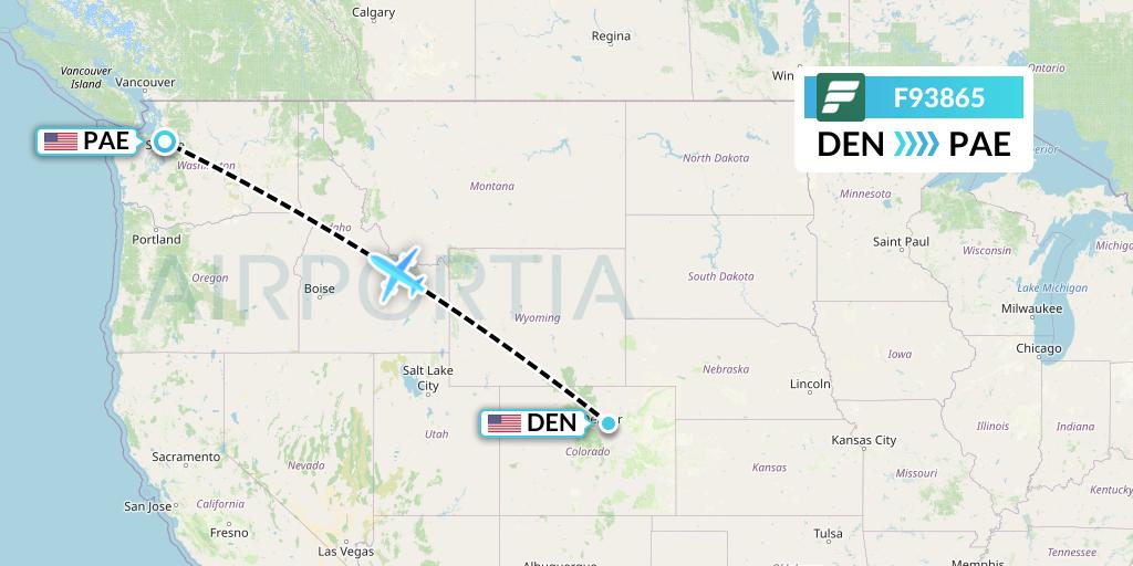 F93865 Frontier Airlines Flight Map: Denver to Everett