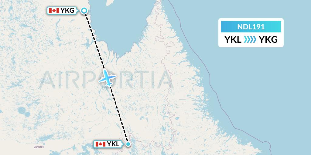 NDL191 Chrono Aviation Flight Map: Schefferville to Kangirsuk