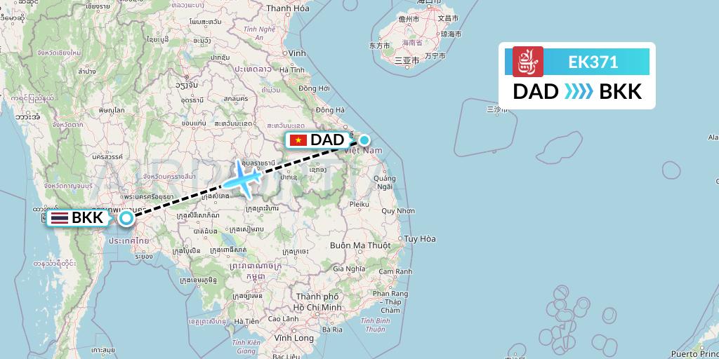 EK371 Emirates Flight Map: Da Nang to Bangkok
