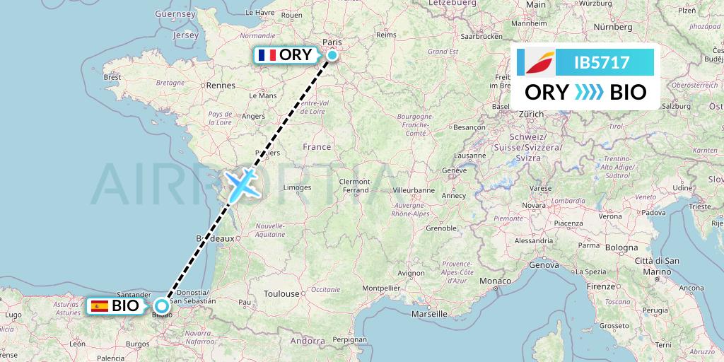 IB5717 Iberia Flight Map: Paris to Bilbao