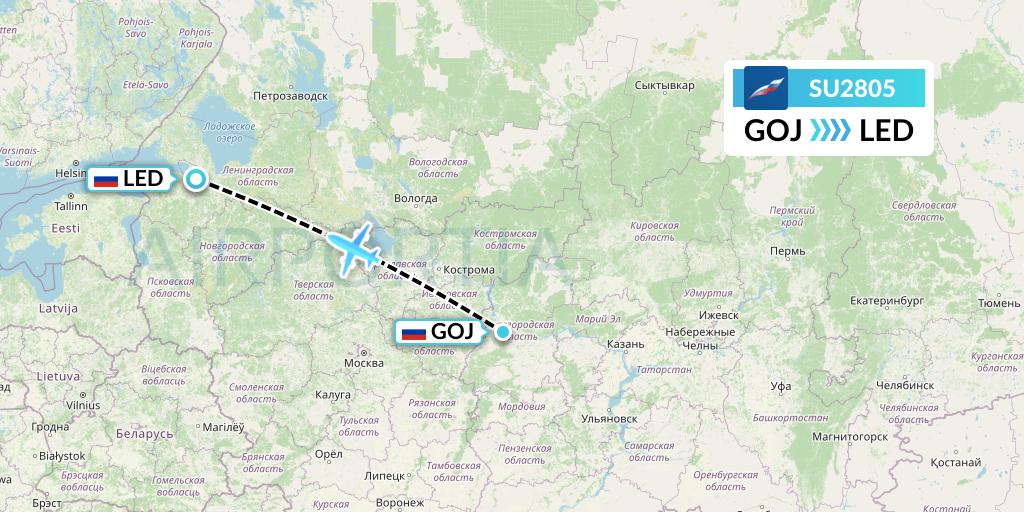 SU2805 Aeroflot Flight Map: Nizhny Novgorod to St. Petersburg