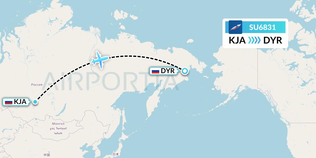 SU6831 Aeroflot Flight Map: Krasnoyarsk to Anadyr