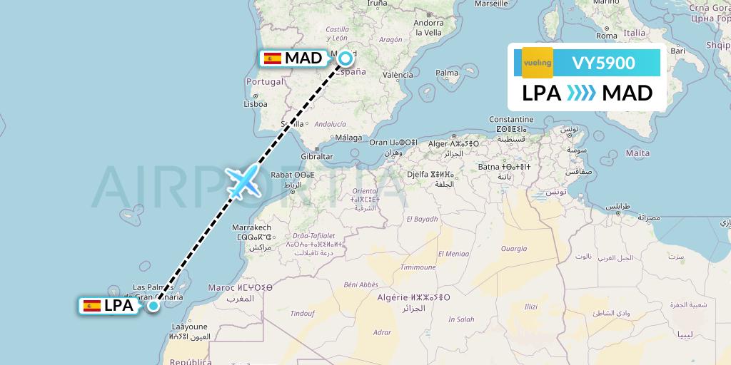 VY5900 Vueling Flight Map: Las Palmas to Madrid