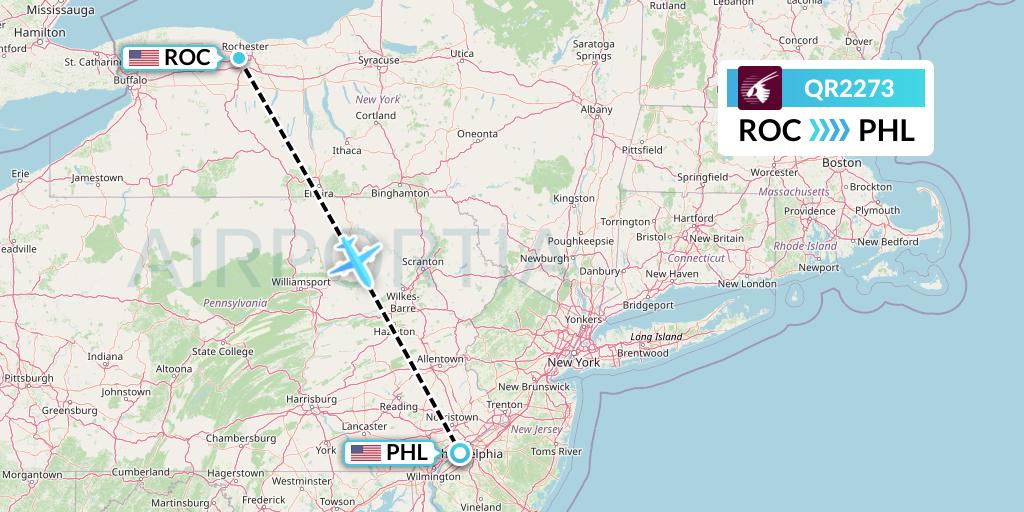 QR2273 Qatar Airways Flight Map: Rochester to Philadelphia