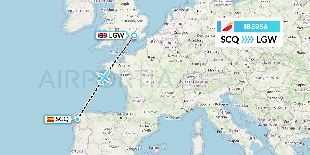 IB5956 Iberia Flight Map: Santiago to London