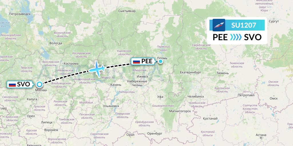 SU1207 Aeroflot Flight Map: Perm to Moscow