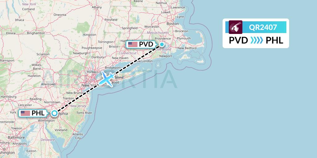 QR2407 Qatar Airways Flight Map: Providence to Philadelphia