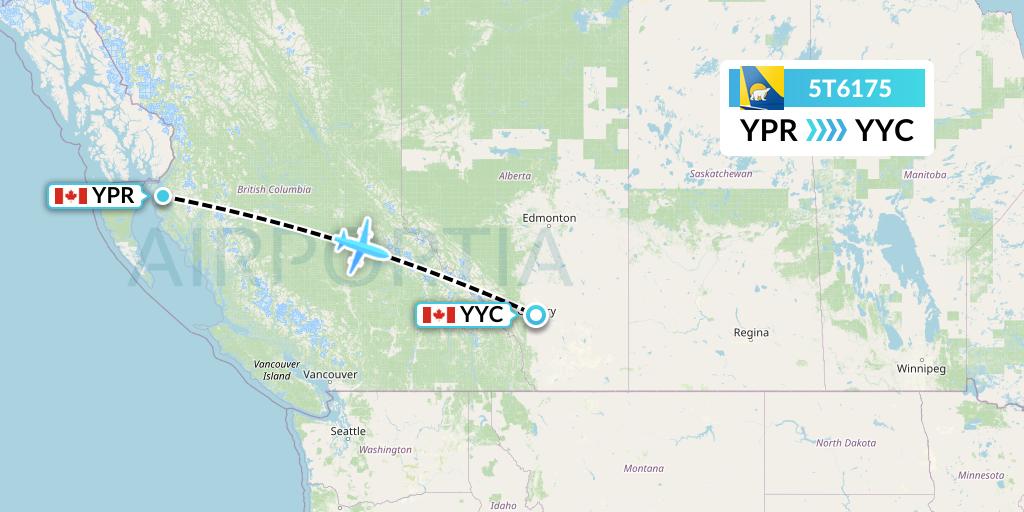 5T6175 Canadian North Flight Map: Prince Rupert to Calgary