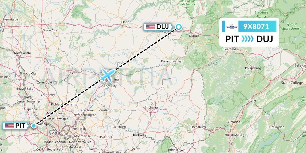 9X8071 Southern Airways Express Flight Map: Pittsburgh to Dubois