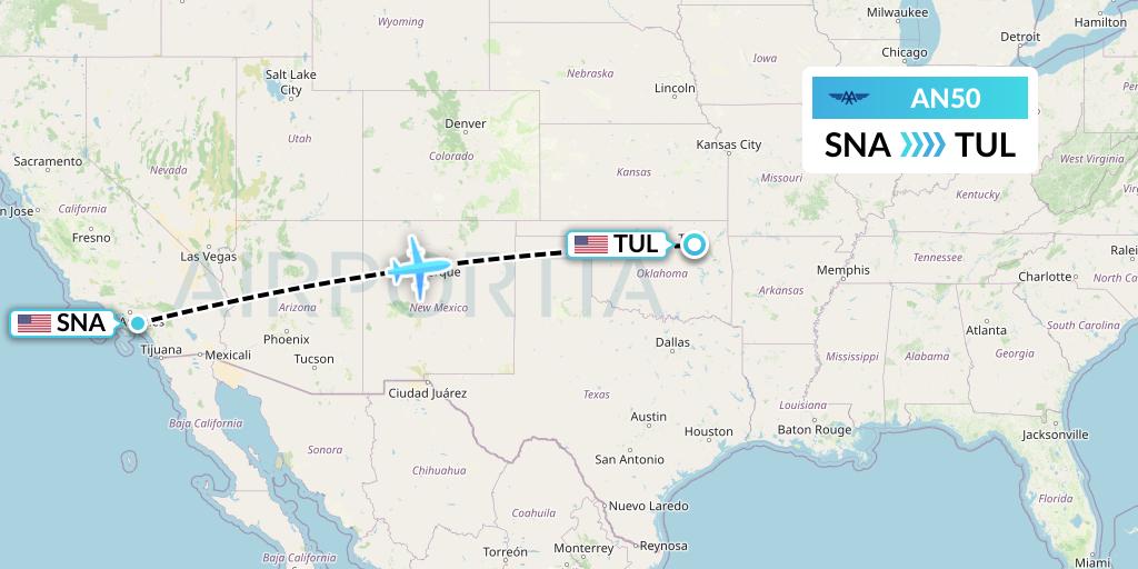 AN50 Advanced Air Flight Map: Orange County to Tulsa