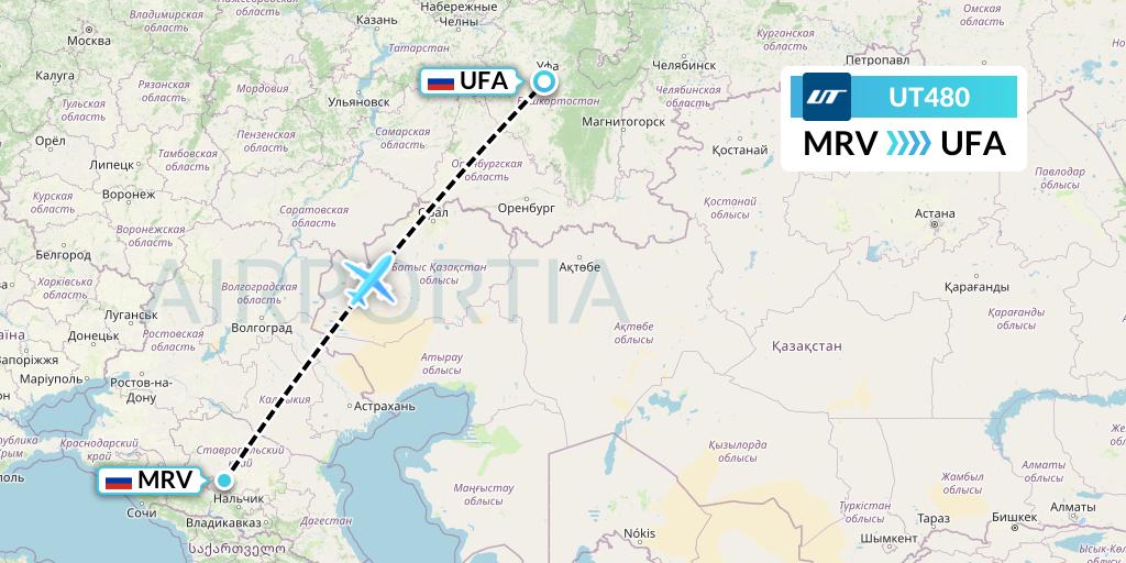 UT480 UTair Flight Map: Mineralnye Vody to Ufa