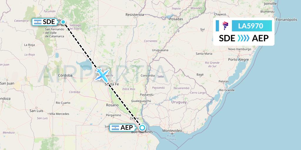 LA5970 LAN Airlines Flight Map: Santiago del Estero to Buenos Aires