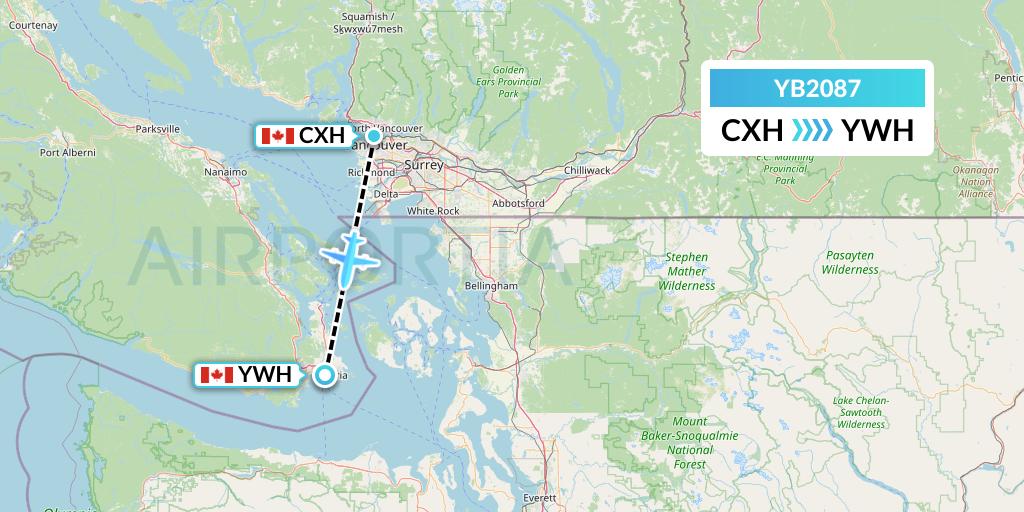 YB2087 Harbour Air Seaplanes Flight Map: Vancouver to Victoria