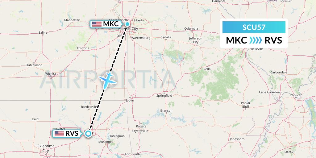 SCU57 Air Scorpio Flight Map: Kansas City to Tulsa
