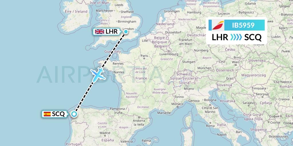 IB5959 Iberia Flight Map: London to Santiago