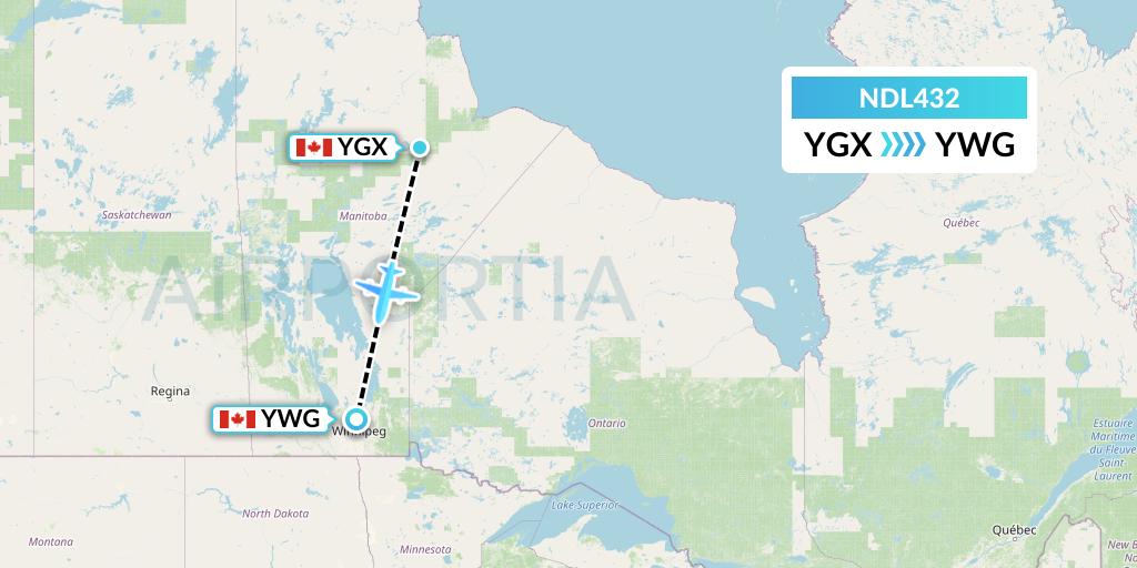 NDL432 Chrono Aviation Flight Map: Gillam to Winnipeg