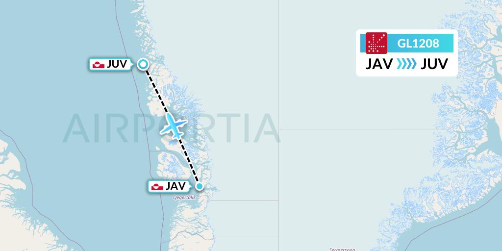 GL1208 Air Greenland Flight Map: Ilulissat to Upernavik