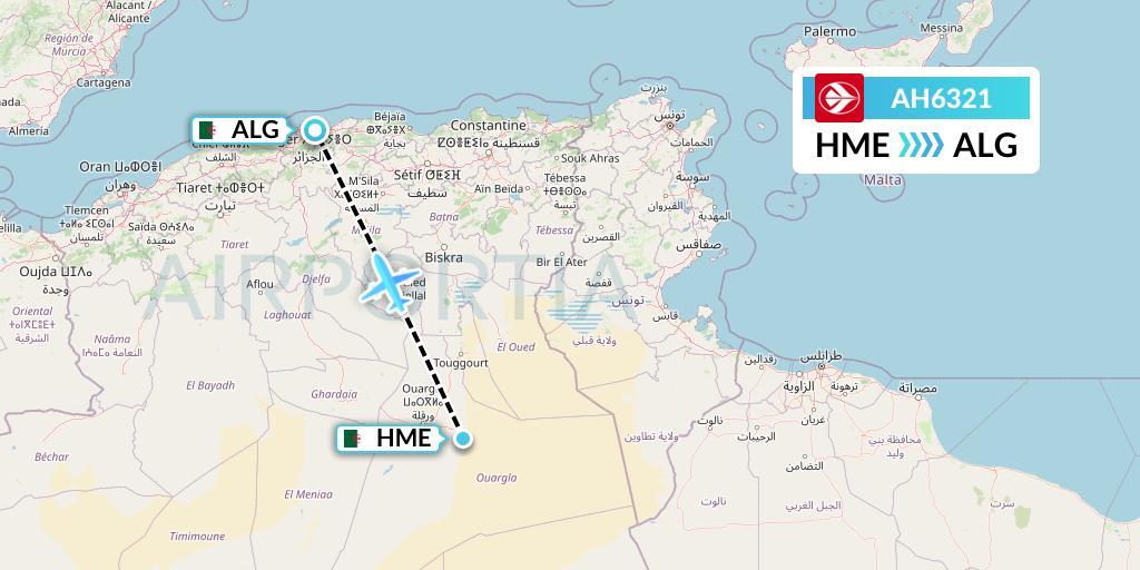 AH6321 Air Algerie Flight Map: Hassi Messaoud to Algiers