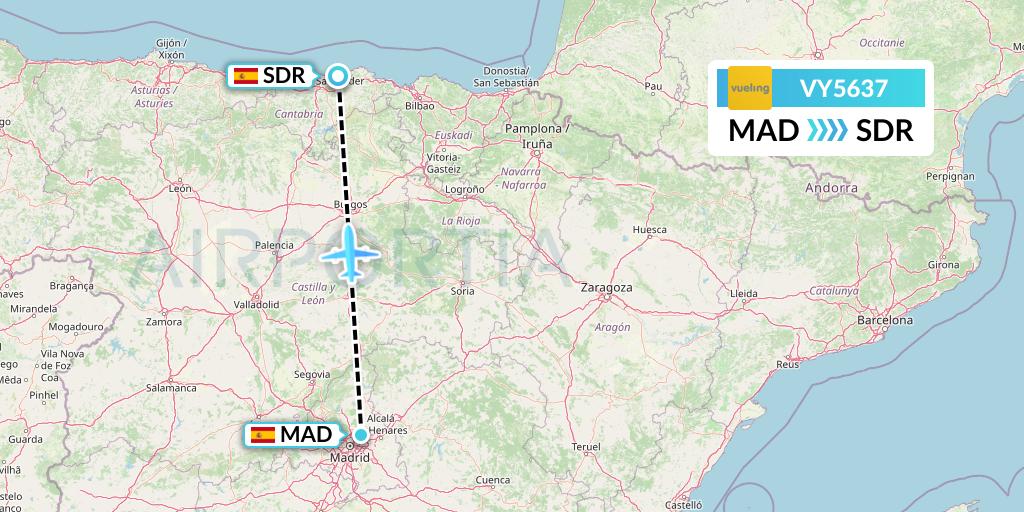 VY5637 Vueling Flight Map: Madrid to Santander