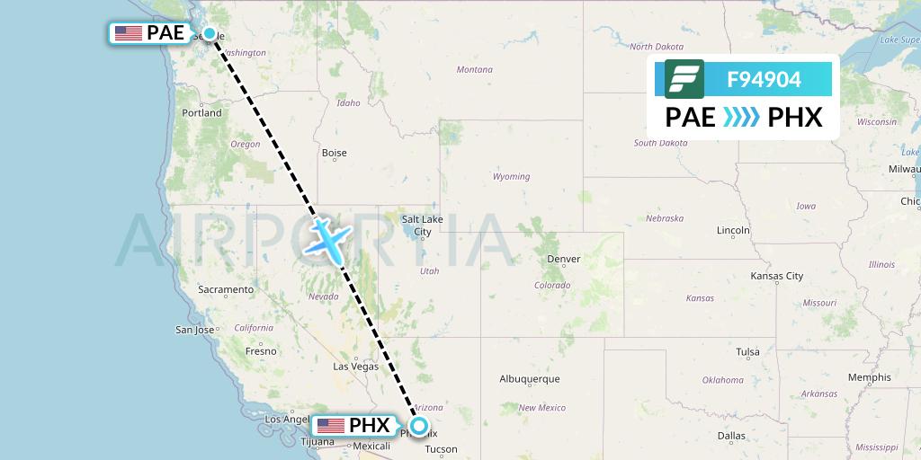 F94904 Frontier Airlines Flight Map: Everett to Phoenix