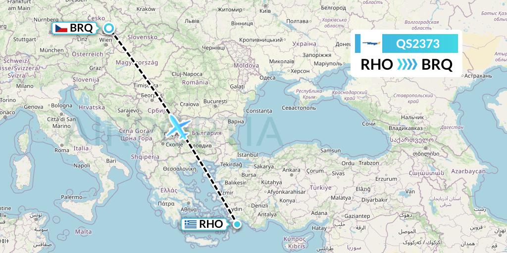QS2373 Smartwings Flight Map: Rhodes to Brno