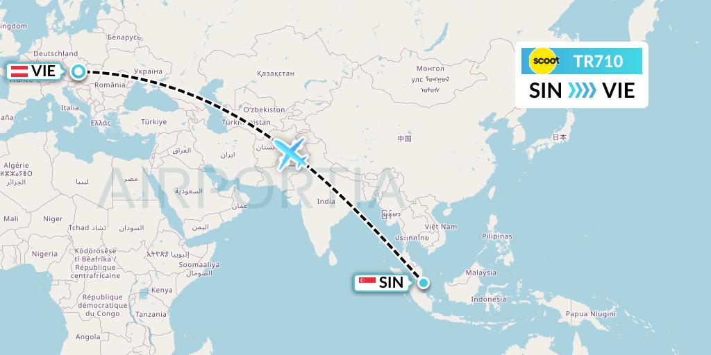 TR710 Tigerair Flight Map: Singapore to Vienna