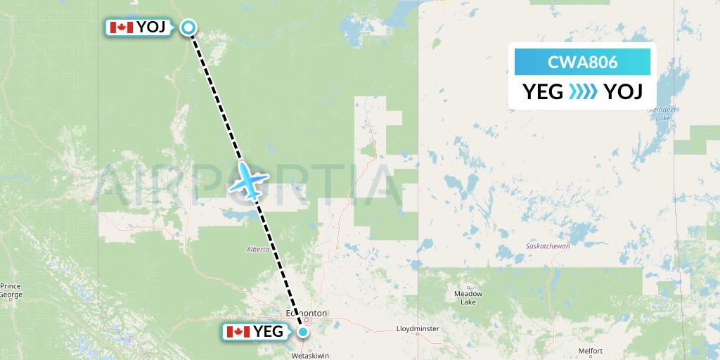 CWA806 Can West Corporate Air Charters Ltd. Flight Map: Edmonton to High Level