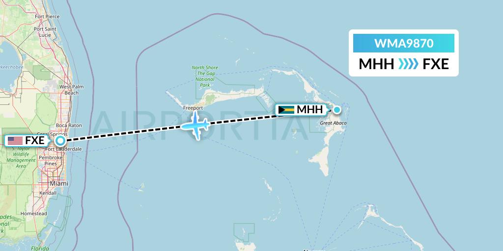 WMA9870 Watermakers Air Flight Map: Marsh Harbour to Fort Lauderdale