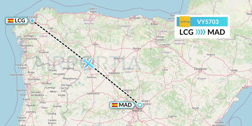 VY5703 Vueling Flight Map: A Coruna to Madrid
