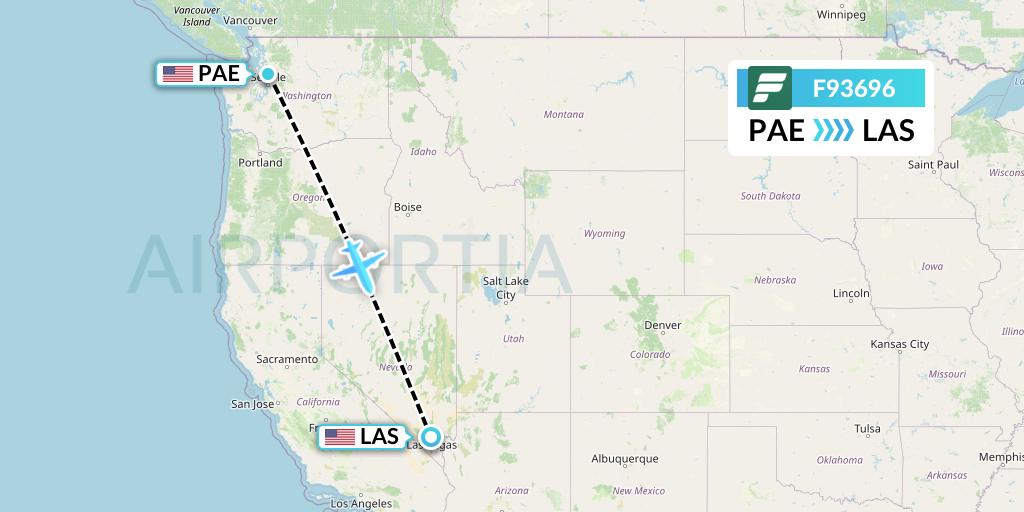F93696 Frontier Airlines Flight Map: Everett to Las Vegas