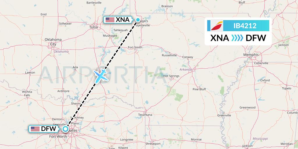 IB4212 Iberia Flight Map: Bentonville to Dallas