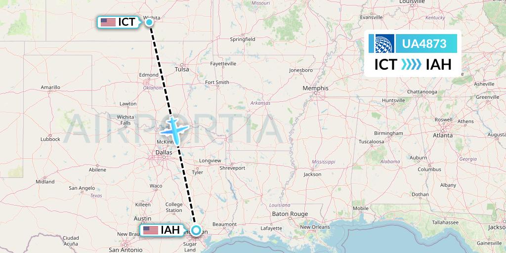 UA4873 United Airlines Flight Map: Wichita to Houston