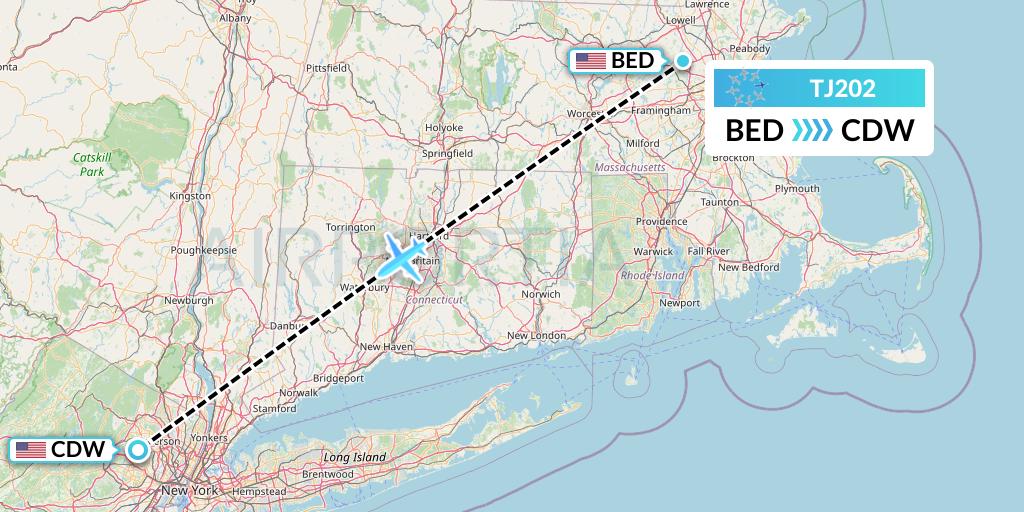 TJ202 Tradewind Aviation Flight Map: Bedford to Caldwell