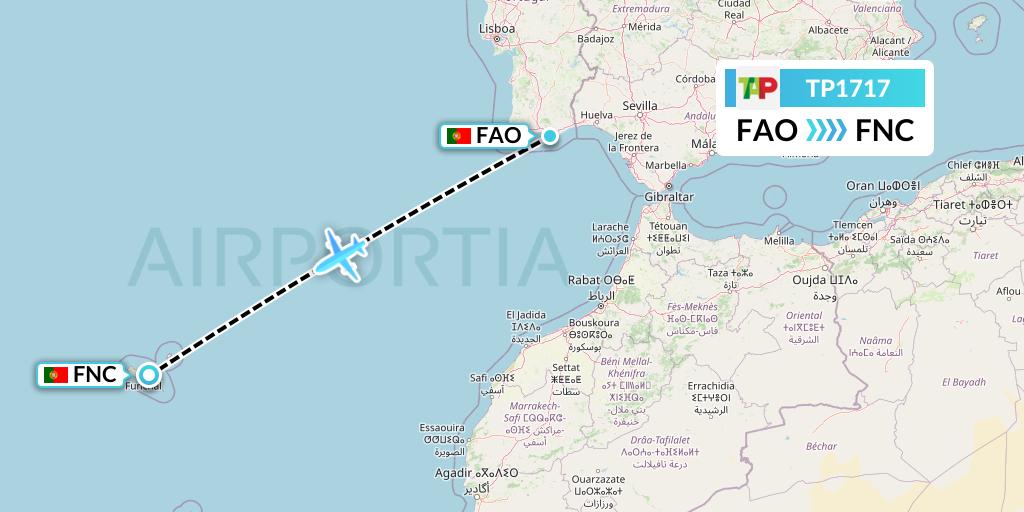 TP1717 TAP Portugal Flight Map: Faro to Funchal