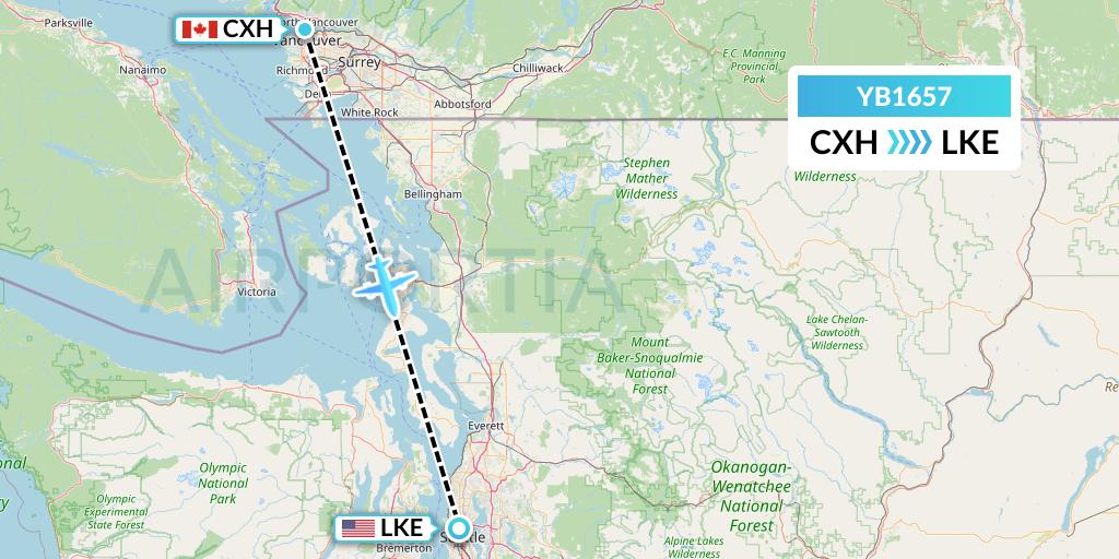YB1657 Harbour Air Seaplanes Flight Map: Vancouver to Seattle