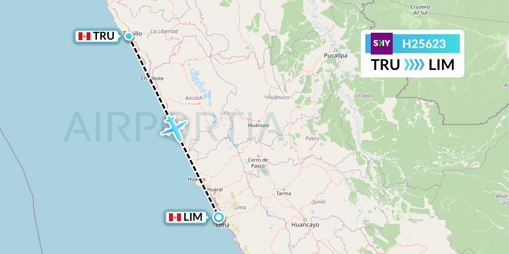 H25623 Sky Airline Flight Map: Trujillo to Lima