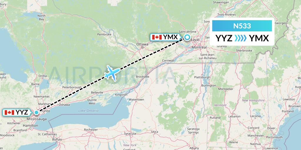 N533 Nolinor Aviation Flight Map: Toronto to Montreal
