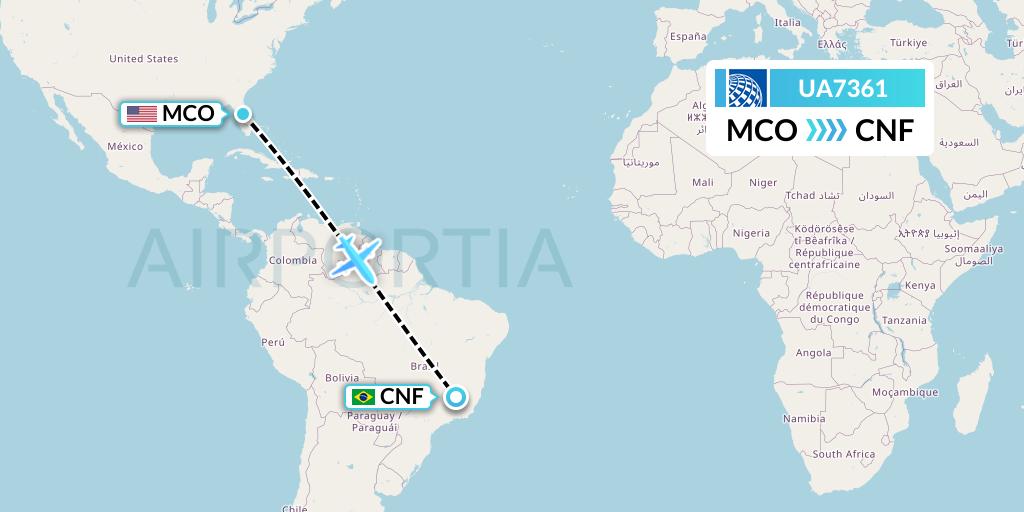 UA7361 United Airlines Flight Map: Orlando to Belo Horizonte