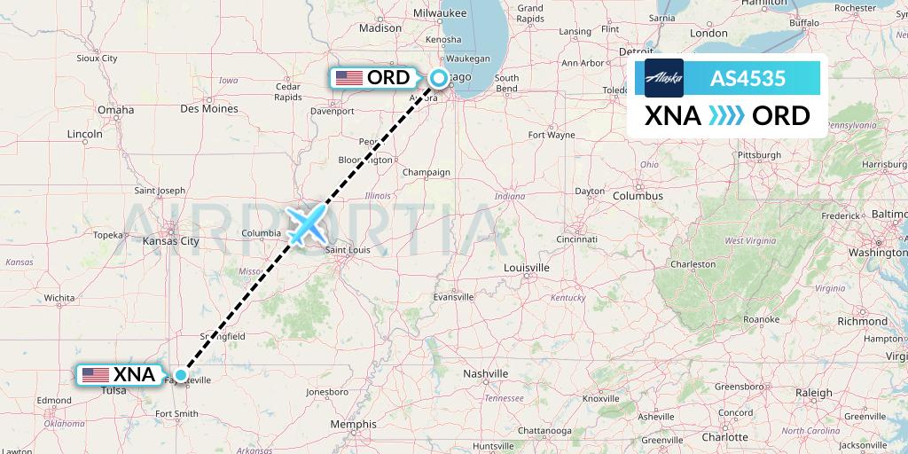 AS4535 Alaska Airlines Flight Map: Bentonville to Chicago