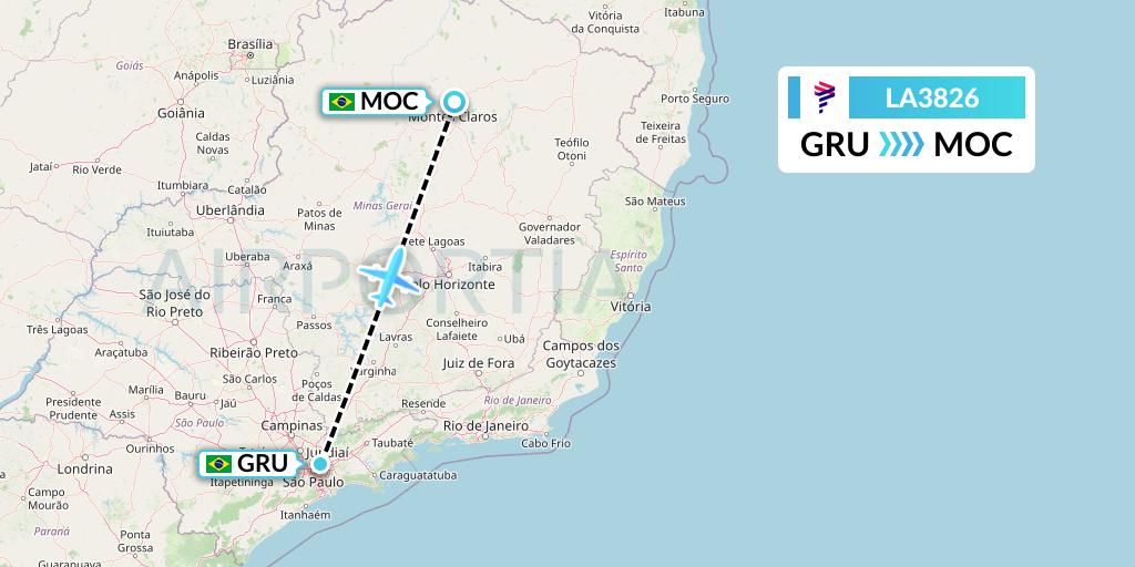 LA3826 LAN Airlines Flight Map: Sao Paulo to Montes Claros