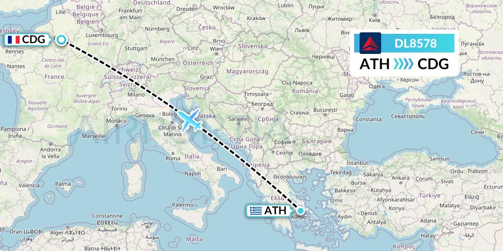 DL8578 Delta Air Lines Flight Map: Athens to Paris