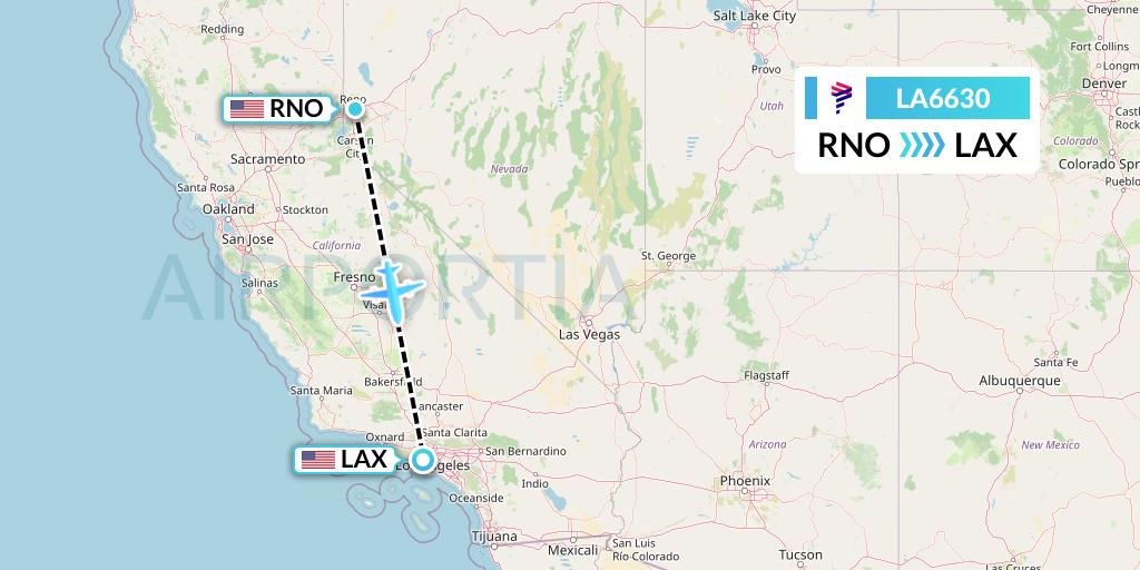 LA6630 LAN Airlines Flight Map: Reno to Los Angeles