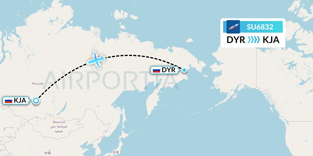 SU6832 Aeroflot Flight Map: Anadyr to Krasnoyarsk