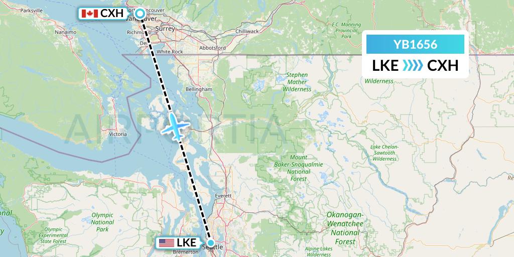 YB1656 Harbour Air Seaplanes Flight Map: Seattle to Vancouver